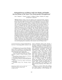 Arthropod Surveys on Palmyra Atoll, Line Islands, and Insights Into the Decline of the Native Tree Pisonia Grandis (Nyctaginaceae)1