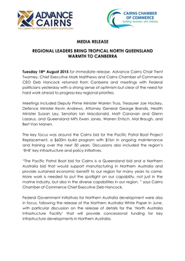 Media Release Regional Leaders Bring