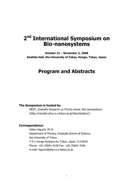 2Nd International Symposium on Bio-Nanosystems