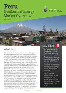 Peru Geothermal Energy Market Overview Peru Geothermal Energy Market Overview April 2021