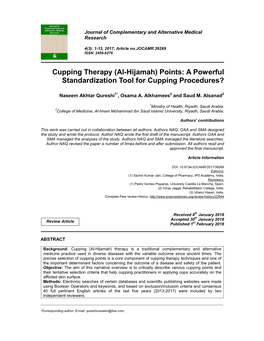 Cupping Therapy (Al-Hijamah) Points: a Powerful Standardization Tool for Cupping Procedures?