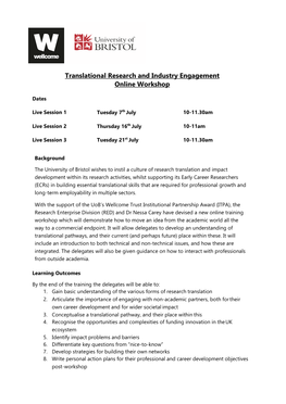 Translational Research and Industry Engagement Online Workshop