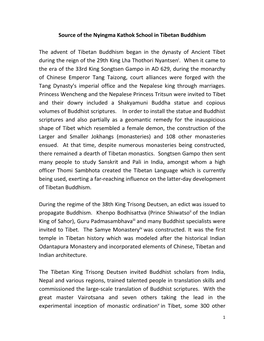 Source of the Nyingma Kathok School in Tibetan Buddhism the Advent Of