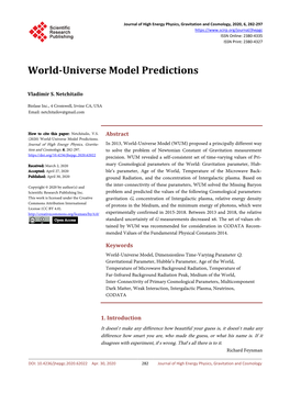 World-Universe Model Predictions