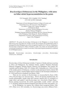 Brackenridgea (Ochnaceae) in the Philippines, with Notes on Foliar Nickel Hyperaccumulation in the Genus
