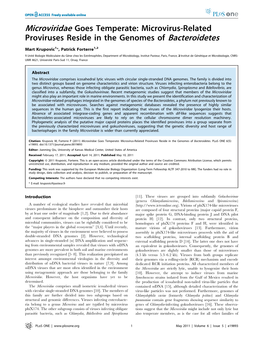 Microviridae Goes Temperate: Microvirus-Related Proviruses Reside in the Genomes of Bacteroidetes