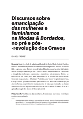 Discursos Sobre Emancipação Das Mulheres E Feminismos Na Modas & Bordados, No Pré E Pós-­ ‑Revolução Dos Cravos