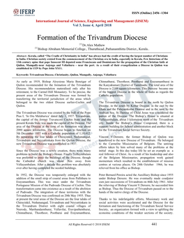 Formation of the Trivandrum Diocese [1] Dr.Alex Mathew [1] Bishop Abraham Memorial College., Thuruthicad.,Pathanamthitta District., Kerala