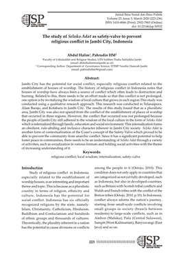 The Study of Seloko Adat As Safety-Valve to Prevent Religious Conflict in Jambi City, Indonesia