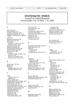 SYSTEMATIC INDEX Journal of Coastal Research Annual Index Vol