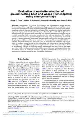 Evaluation of Nest-Site Selection of Ground-Nesting Bees and Wasps (Hymenoptera) Using Emergence Traps Grace C