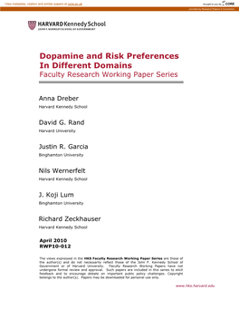 Dopamine and Risk Preferences in Different Domains Faculty Research Working Paper Series