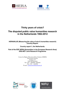 The Disputed Public Value Humanities Research in the Netherlands 1982-2012