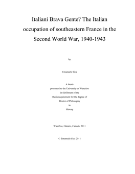 The Italian Occupation of Southeastern France in the Second World War, 1940–1943