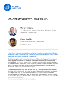 CONVERSATIONS with MIKE MILKEN David Feinberg