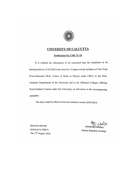 M.Sc. Physics University of Calcutta 2018