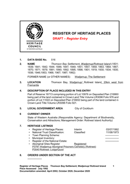 Draft Heritage Assessment Which Includes Statement of Significance