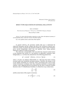 Binet-Type Equations in General Relativity