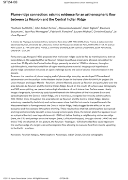 Plume-Ridge Connection: Seismic Evidence for an Asthenospheric Flow Between La Réunion and the Central Indian Ridge