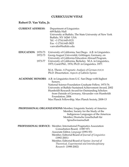 CURRICULUM VITAE Robert D. Van Valin