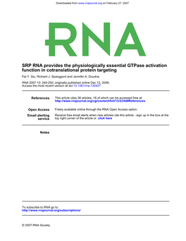 Function in Cotranslational Protein Targeting SRP RNA Provides The