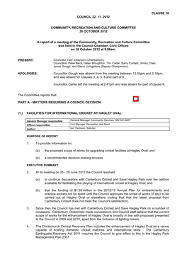 Clause 16 Council 22. 11. 2012 Community, Recreation And