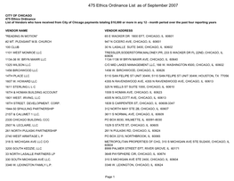 475 Ethics Ordinance List As of September 2007