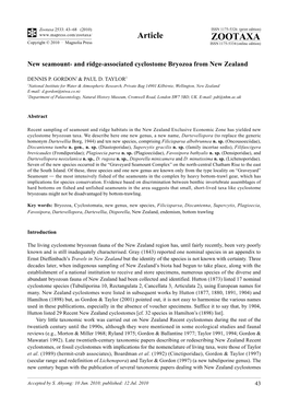 Zootaxa, New Seamount- and Ridge-Associated Cyclostome