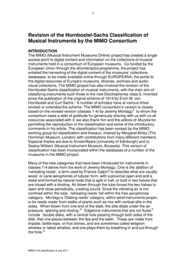 Revision of the Hornbostel-Sachs Classification of Musical Instruments by the MIMO Consortium