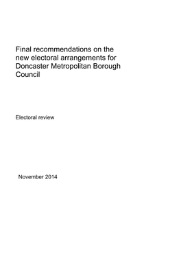 Final Recommendations on the New Electoral Arrangements for Doncaster Metropolitan Borough Council