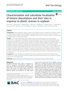 Characterization and Subcellular Localization of Histone Deacetylases and Their Roles in Response to Abiotic Stresses in Soybean