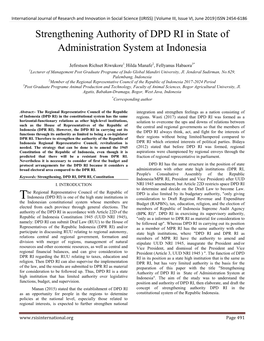 Strengthening Authority of DPD RI in State of Administration System at Indonesia