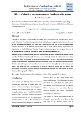 Effects of Chemical Weapons on Cancer Development in Human