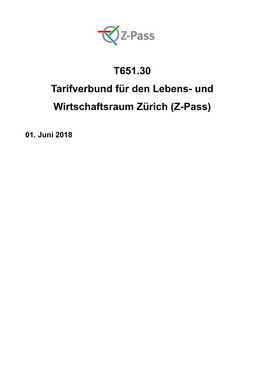 T651.30 Tarifverbund Für Den Lebens- Und Wirtschaftsraum Zürich (Z-Pass)