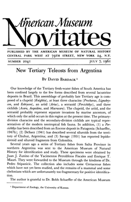 New Tertiary Teleosts from Argentina by DAVID BARDACK'