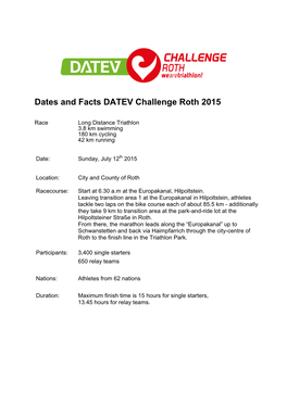 Dates and Facts DATEV Challenge Roth 2015