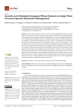 Incentives to Stimulate European Wheat Farmers to Adapt Their Fusarium Species Mycotoxin Management