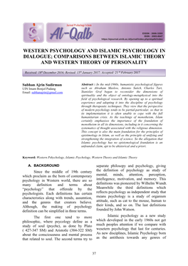 Western Psychology and Islamic Psychology in Dialogue; Comparisons Between Islamic Theory and Western Theory of Personality