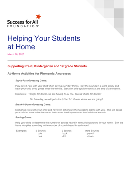 Helping Your Students at Home