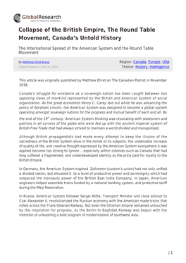 Collapse of the British Empire, the Round Table Movement, Canada’S Untold History