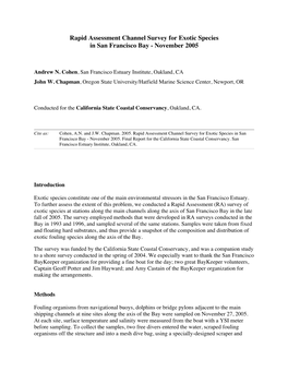 Rapid Assessment Channel Survey for Exotic Species in San Francisco Bay - November 2005