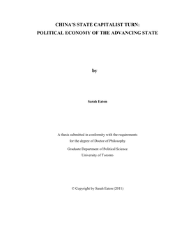 China's State Capitalist Turn: Political Economy of the Advancing State