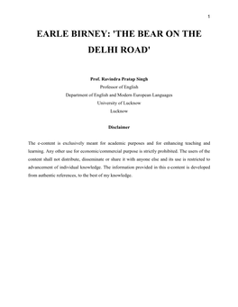 Earle Birney: 'The Bear on the Delhi Road'