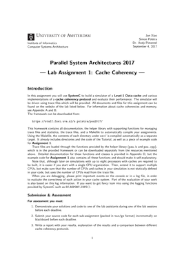 Parallel System Architectures 2017 — Lab Assignment 1: Cache Coherency —