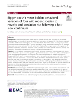 Behavioral Variation of Four Wild Rodent Species To