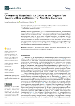 Coenzyme Q Biosynthesis: an Update on the Origins of the Benzenoid Ring and Discovery of New Ring Precursors