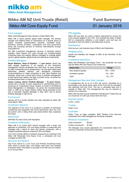 Fund Summary Nikko AM Core Equity Fund 31 January 2016