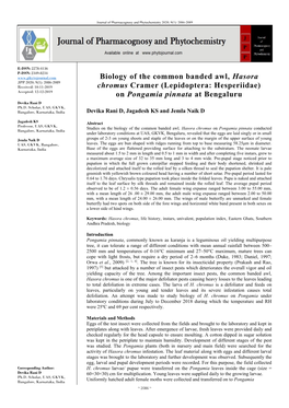 Biology of the Common Banded Awl, Hasora Chromus Cramer (Lep.: Satyridae), Bull