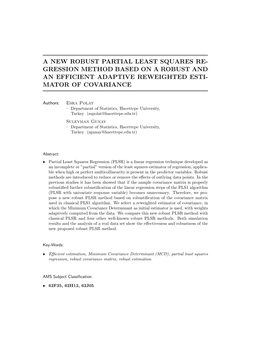 A New Robust Partial Least Squares Re- Gression Method Based on a Robust and an Efficient Adaptive Reweighted Esti- Mator of Covariance