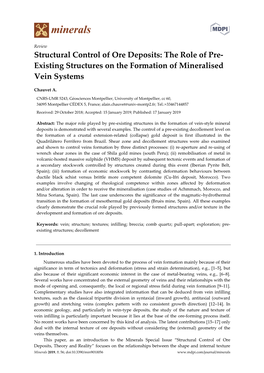 Structural Control of Ore Deposits: the Role of Pre- Existing Structures on the Formation of Mineralised Vein Systems